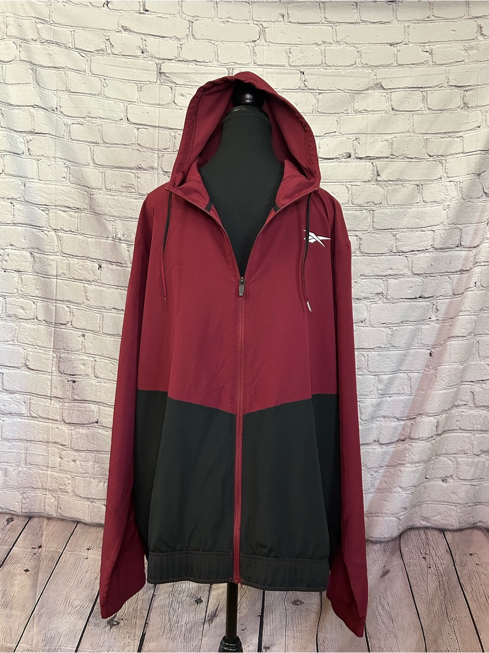 Reebok Men's Burgundy and Black Hooded Windbreaker Jacket